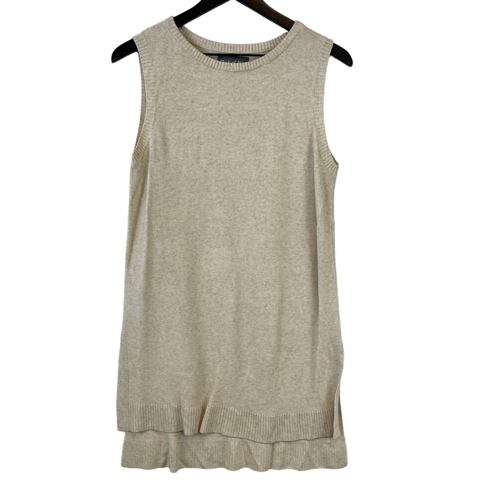 Michael Stars Womens Size S Linen Blend Tunic Knit Sleeveless Top Gray Beige